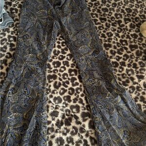 Forever 21 Blue and Gold Paisley Flare Pants